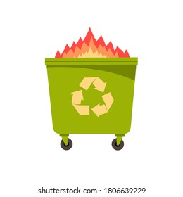 The trash can is burning. Violation of the rules. Harm to nature and people. Bad ecology. Cartoon flat vector illustration