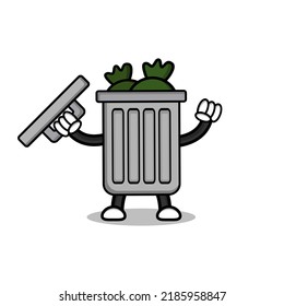 trash can cartoon character illustration. Suitable for cleaning mascot.