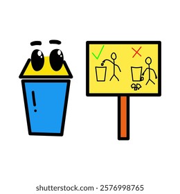 trash can cartoon design with cute expression