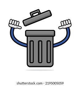 Trash can cartoon illustration. On white background.