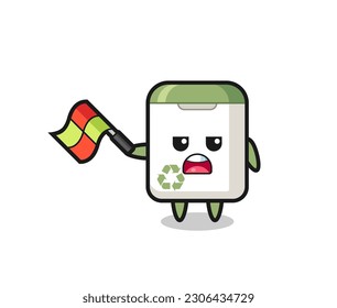trash can cartoon as the line judge hold the flag up at a 45 degree angle , cute style design for t shirt, sticker, logo element