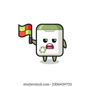 trash can character as line judge putting the flag up , cute style design for t shirt, sticker, logo element