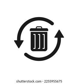 Basura en flechas circulares. Icono de residuos reciclados estilo plano aislado en fondo blanco. Ilustración del vector