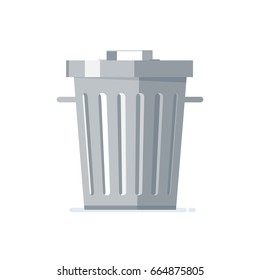 Trash can with closed lid. Isolated, on white background. Vector, illustration, flat