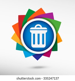Trash can color icon. Flat design style
