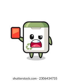 trash can cute mascot as referee giving a red card , cute style design for t shirt, sticker, logo element