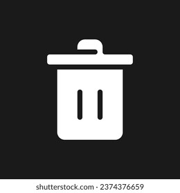 Trash can dark mode glyph ui icon. Recycle bin. Garbage container. User interface design. White silhouette symbol on black space. Solid pictogram for web, mobile. Vector isolated illustration
