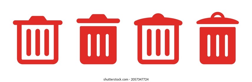 Trash can and delete icon graphic in red color.