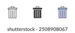 Trash can different style icon set. Line, glyph and filled outline colorful version, outline and filled vector sign. Recycle bin symbol, logo illustration. Vector graphics