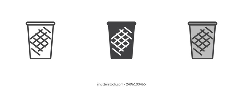 Trash can different style icon set. Line, glyph and filled outline colorful version, outline and filled vector sign. Dustbin symbol, logo illustration. Vector graphics