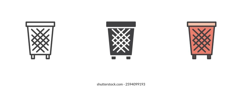 Trash can different style icon set. Line, glyph and filled outline colorful version, outline and filled vector sign. Symbol, logo illustration. Vector graphics