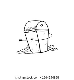 trash can doodle icon vector hand drawing 