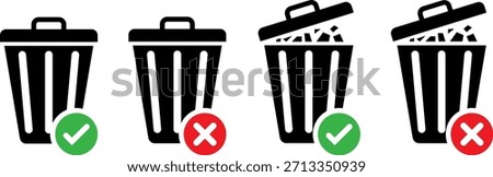 Trash Can Do's and Don'ts: Proper Disposal and Delete Icon Set with Checkmarks and X Marks
