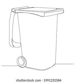 Trash Can Drawing By One Continuous Line, Isolated, Vector