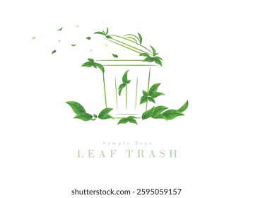 Trash can (dust box) Painted with Green Leaves | Ecology Art Series