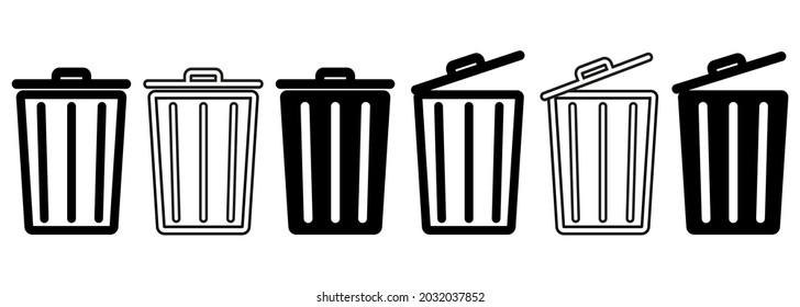 trash can and dustbin set icons vector illustration isolated on white background