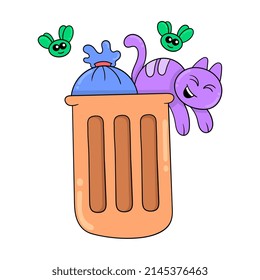 la basura puede llenarse de gatos jugando, ilustración vectorial art. doodle imagen kawaii.