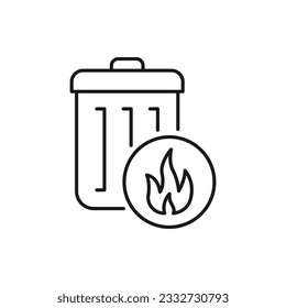 Basura y fuego. Quemando el estilo de línea de iconos de la basura aislado en el fondo blanco. Ilustración del vector