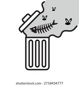 Papelera y hueso de pescado, icono simple, Ilustración vectorial
