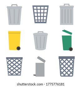 La basura puede plana, icono de canasta, icono de trozo de queso, ilustración vectorial aislada en fondo blanco