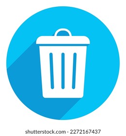 La papelera puede ser un icono plano. diseño de sombra larga. fondo azul.