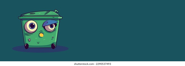 Trash can flat illustration. Ecology vector banner. Kawaii cartton concept.