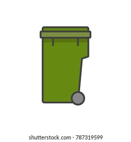 Trash can flat line colored icon.