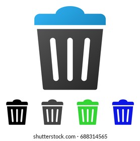 Trash Can flat vector illustration. Colored trash can gradient, gray, black, blue, green pictogram versions. Flat icon style for web design.