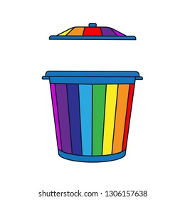
Trash can in the form of a rainbow. Color children vector illustration.