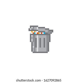 Trash can full of garbage pixel art icon. Element design for logo, stickers, web, embroidery and mobile app. Isolated vector illustration. 8-bit sprite.