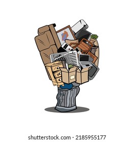 Trash can full of household junk design illustration vector eps format , suitable for your design needs, logo, illustration, animation, etc.