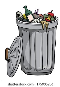 Trash can full of rubbish, vector illustration