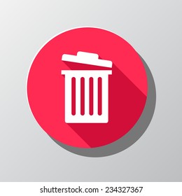 Trash can or garbage bin icon in colorful pink circle - can be used as delete sign