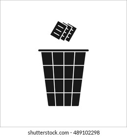 Trash can garbage bin paper recycle sign silhouette symbol icon on background