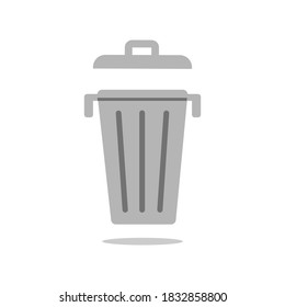 Trash can with garbage isolated on white background. Vector flat illustration. Design for icon, banner, card, print