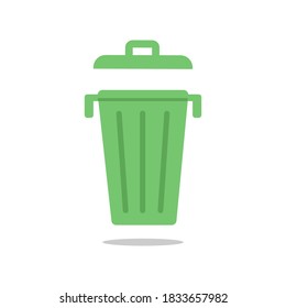 Trash can with garbage isolated on white background. Vector flat illustration. Design for icon, banner, card, print