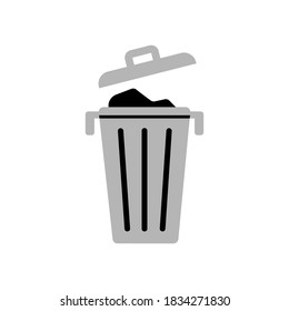 Trash can with garbage isolated on white background. Vector flat illustration. Design for icon, banner, card, print