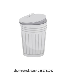 Trash can garbage lid ajar, vector illustration isolated on white background