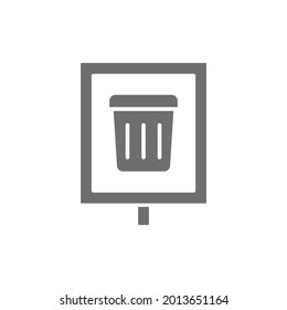 Trash can, garbage sign, waste pointer grey icon.
