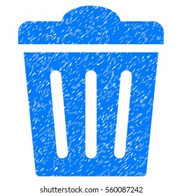 Trash Can grainy textured icon for overlay watermark stamps. Flat symbol with unclean texture. Dotted vector blue ink rubber seal stamp with grunge design on a white background.