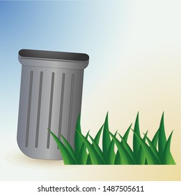 Trash can with grass, do not dirty the grass, clean the garden