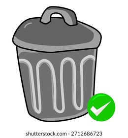 Papelera con gráfico de marca de verificación verde