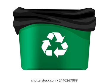 trash can green, rubbish bin with garbage bags, bucket for waste