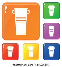 Trash can with handles icons set collection vector 6 color isolated on white background