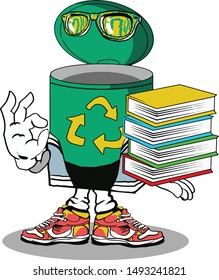 trash can hands up mascot cartoon