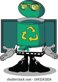 trash can hands up mascot cartoon