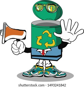 trash can hands up mascot cartoon