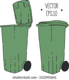 lata de basura con una tapa bisagra para la calle, boceto boceto delineación ilustración línea arte