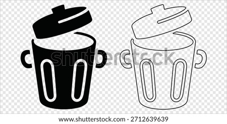 Trash can with hinged lid and vertical slats Silhouette and Outline