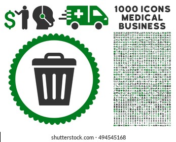Trash Can icon with 1000 medical business green and gray vector pictograms. Collection style is flat bicolor symbols, white background.